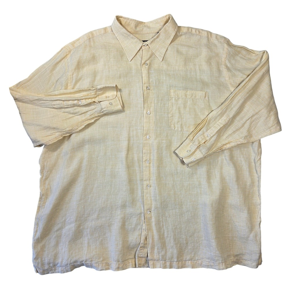 Rochester Mens 3X Yellow 100% Linen Long Sleeve Button Down Shirt Micro Check